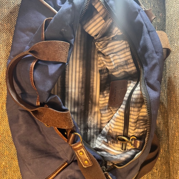 J. Fold Roadster Duffel Bag Blue Canvas Brown & Leather (Authentic Pre-Owned) - Picture 9 of 15